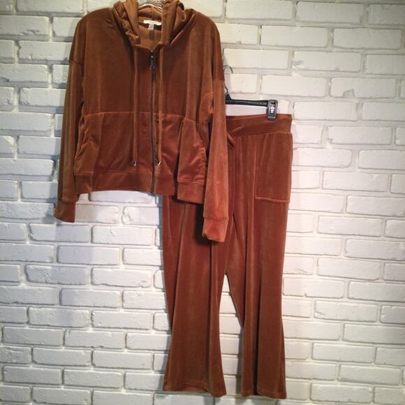 Cable & Gauge Velour Track Suit Rust Size L Jacket And Joggers - Picture 3 of 6